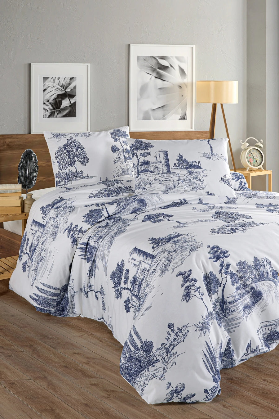 Vintage Blue Çift Kişilik Nevresim Seti – %100 Pamuk Ranforce