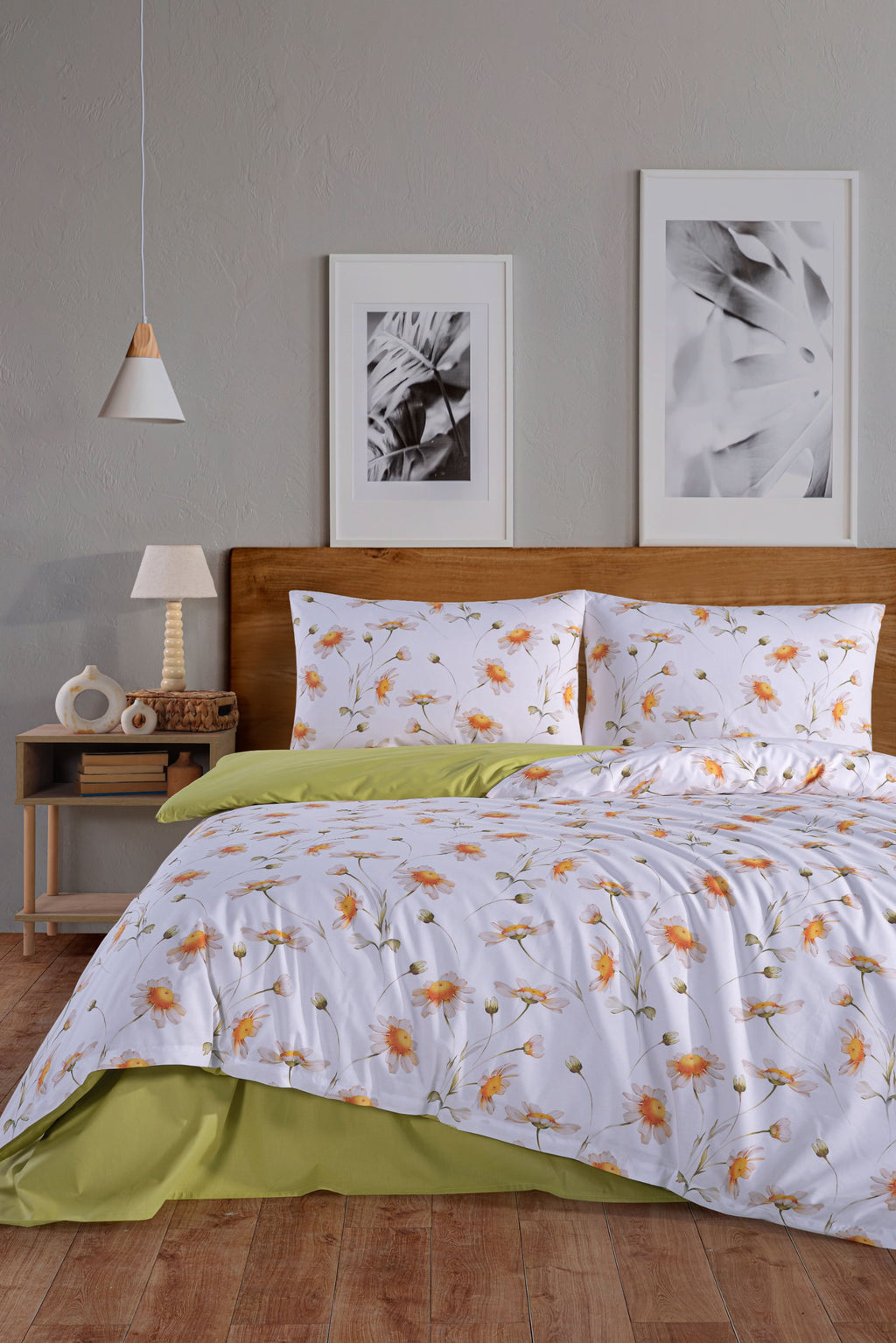 Dayla çift kişilik nevresim takımı, papatya desenli %100 pamuk – Marie Lou Home (2)