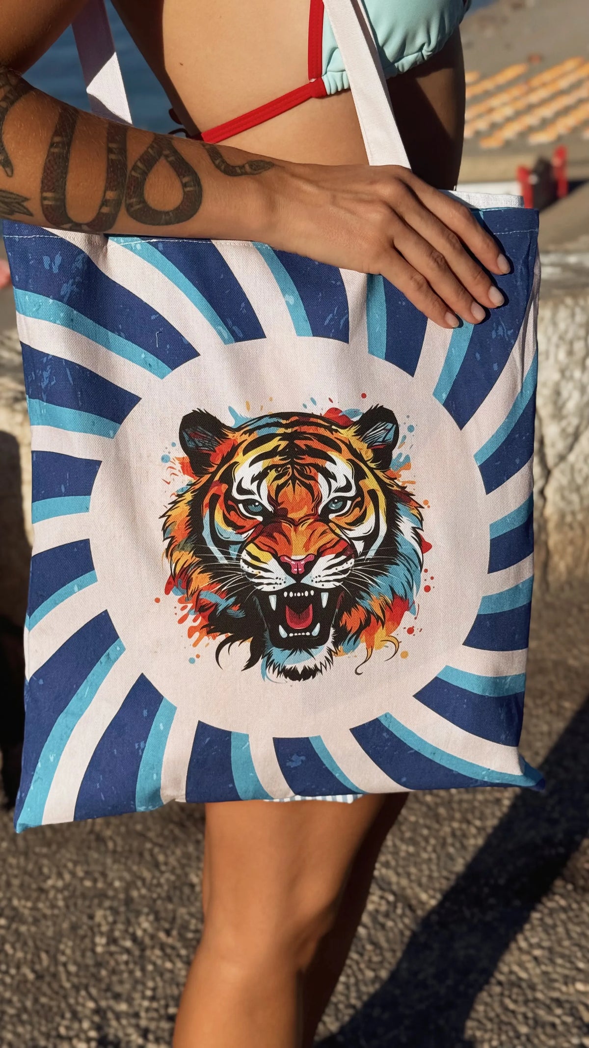 Tiger Plaj Havlusu-Dijital Baskı-%100 Pamuk-Özel Çantalı | Marie Lou Home