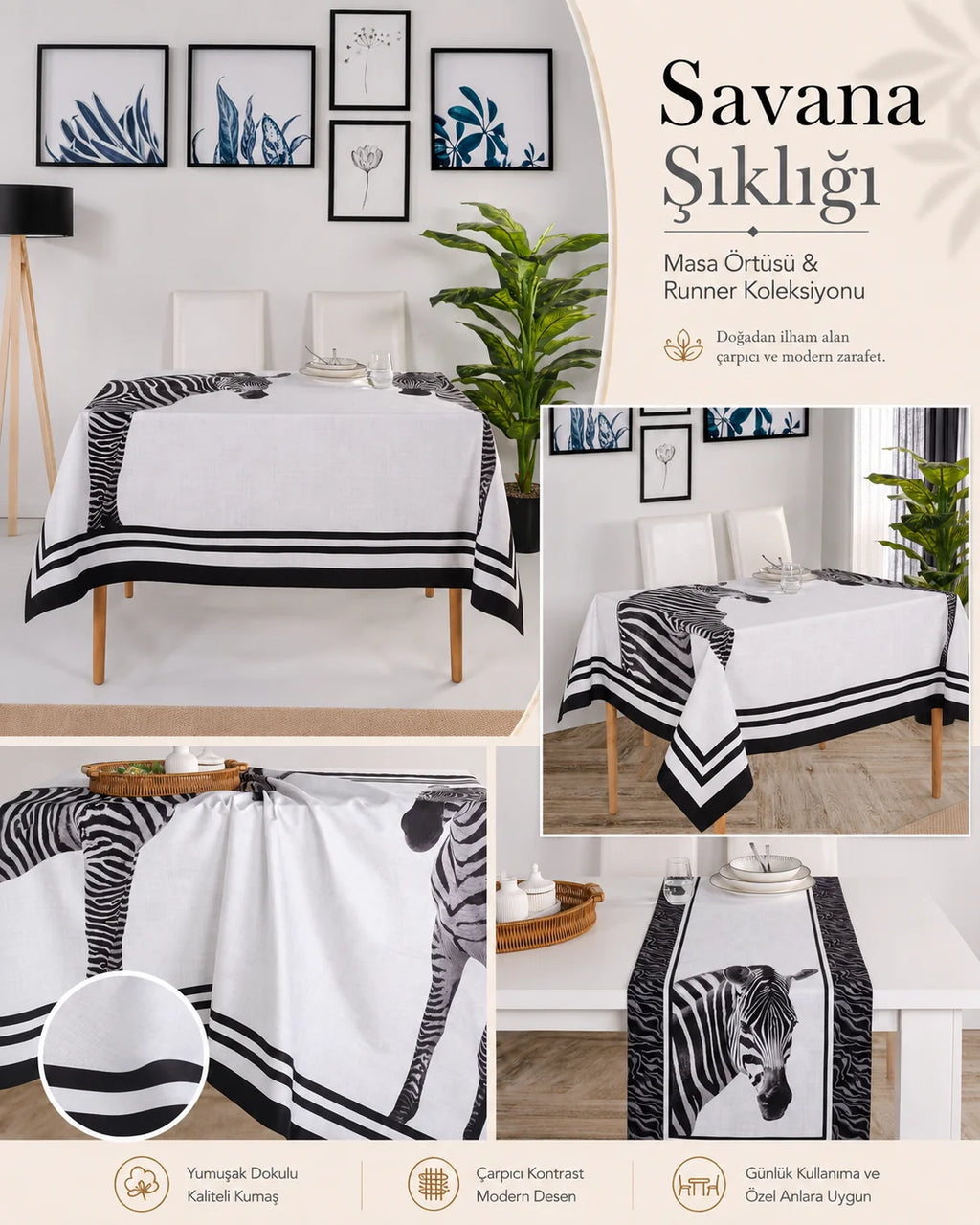 Savana %100 Pamuk Masa Örtüsü Seti-Runner & Amerikan Servis & Supla | Marie Lou Home
