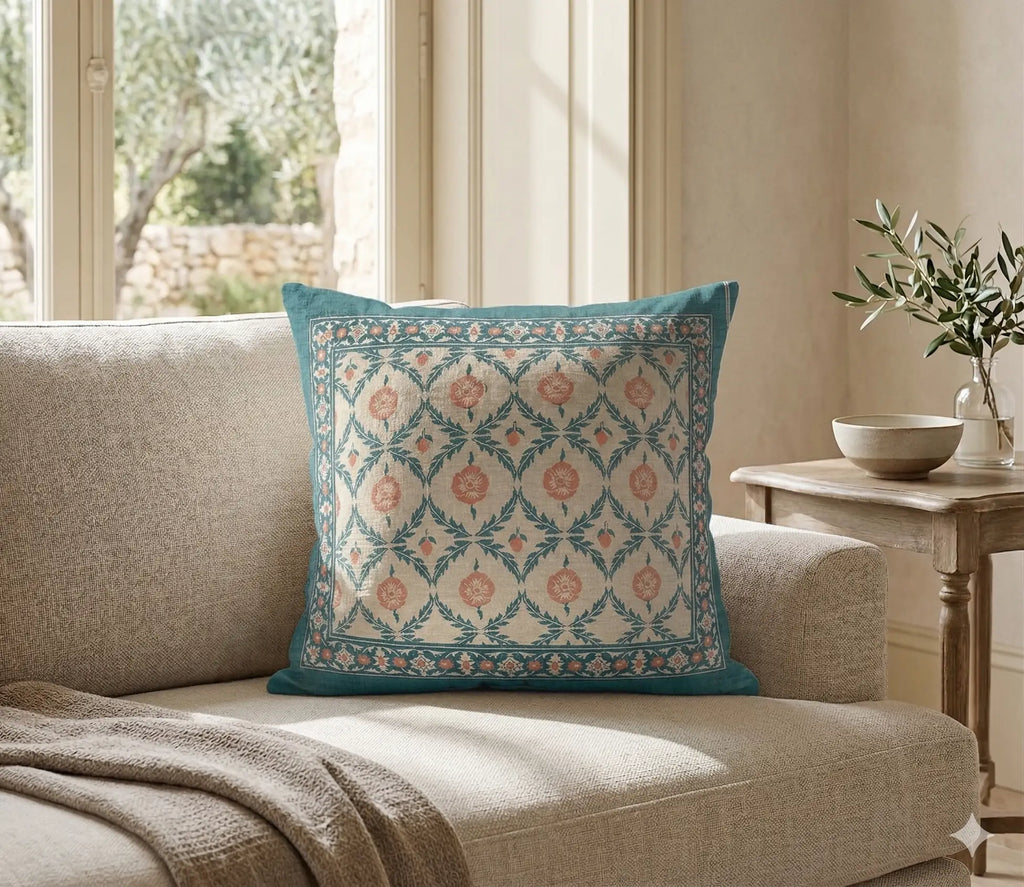 Marie Lou 2'li Set Botanik Desenli Alesta Kırlent Kılıfı - %100 Pamuk Panama Kumaş - 45x45 cm