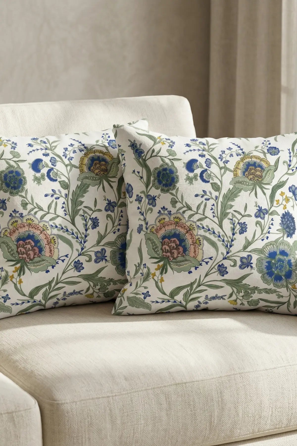 Marie Lou 2'li Set Botanik Desenli Vera Kırlent Kılıfı - %100 Pamuk Panama Kumaş - 45x45 cm