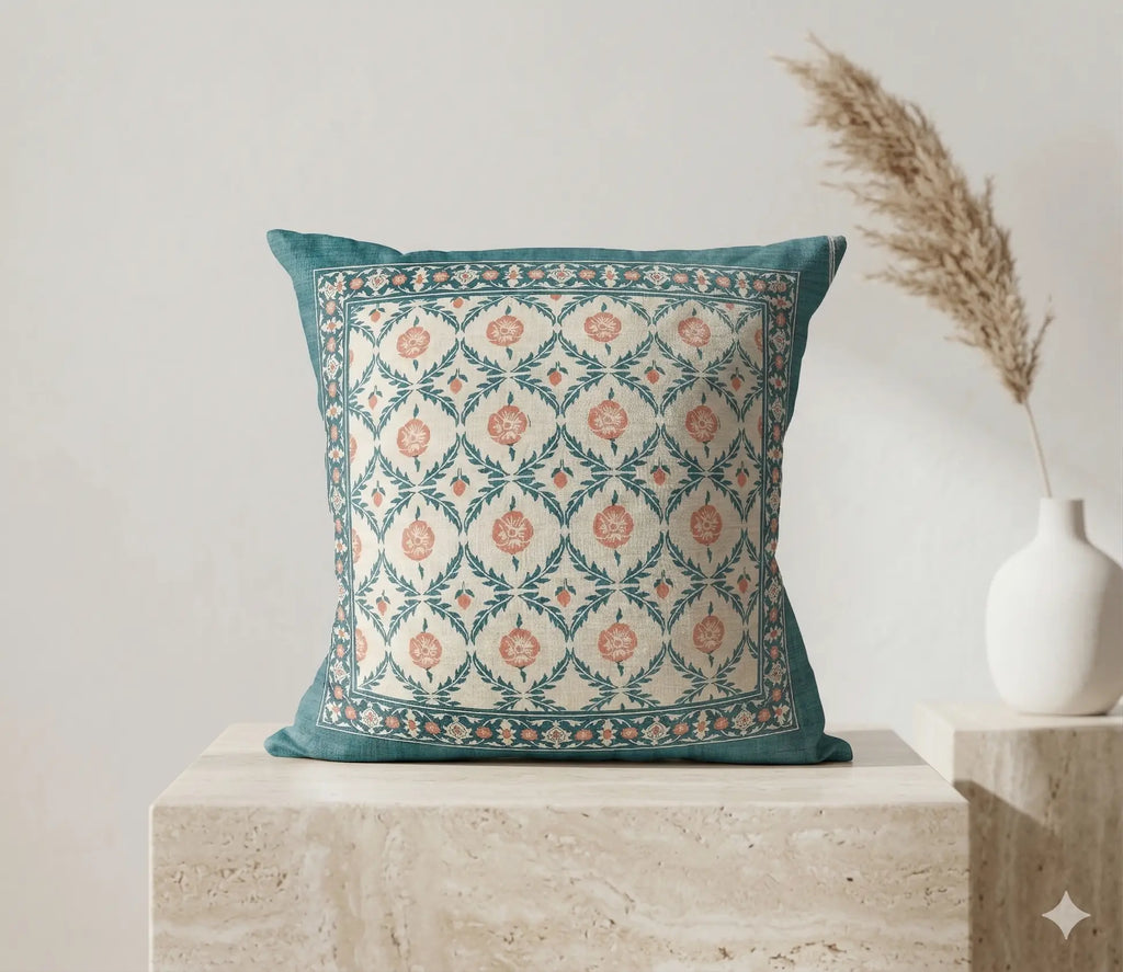 Marie Lou 2'li Set Botanik Desenli Alesta Kırlent Kılıfı - %100 Pamuk Panama Kumaş - 45x45 cm