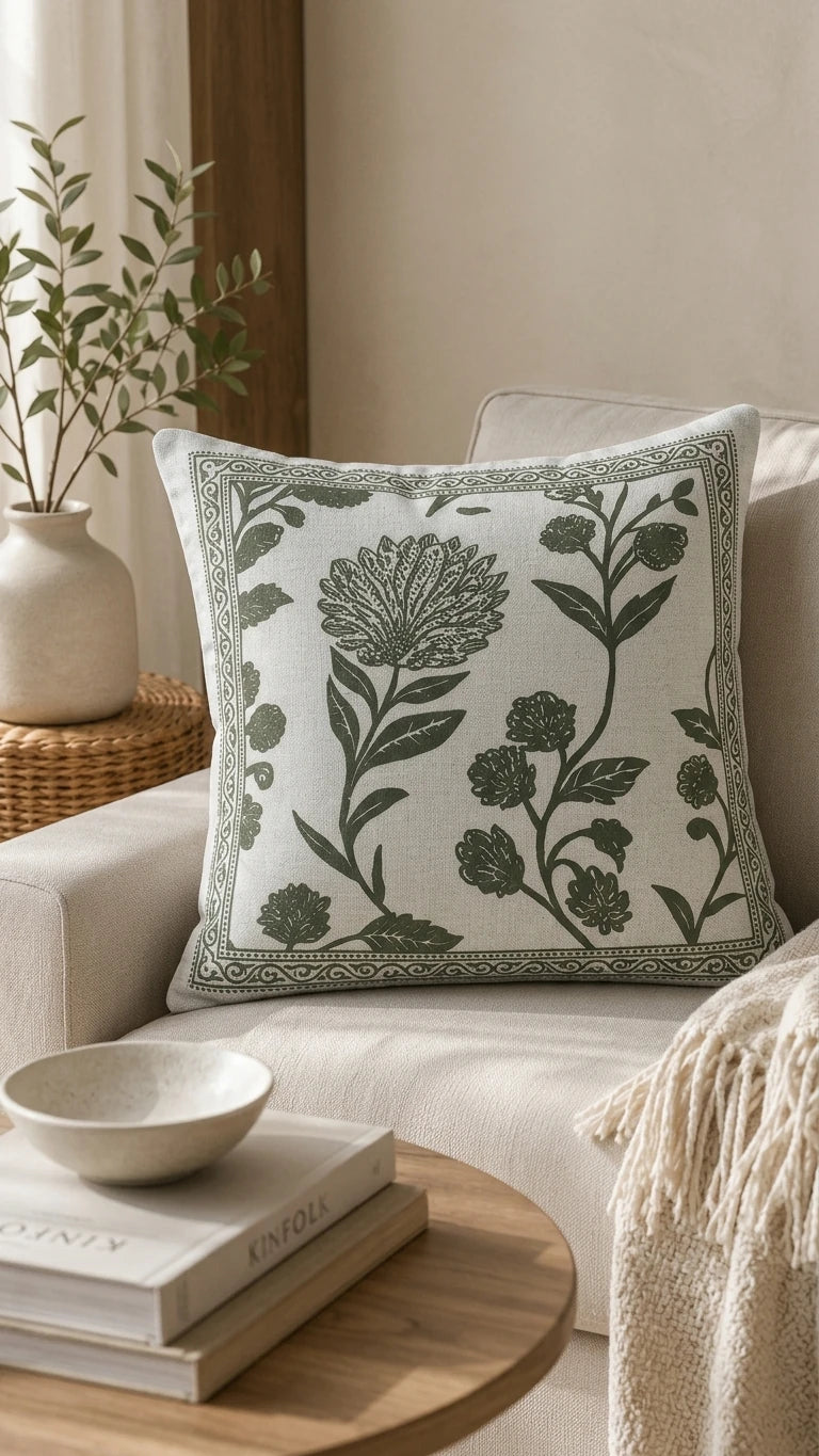 Marie Lou 2'li Set Botanik Desenli Lorea Kırlent Kılıfı - %100 Pamuk Panama Kumaş - 45x45 cm