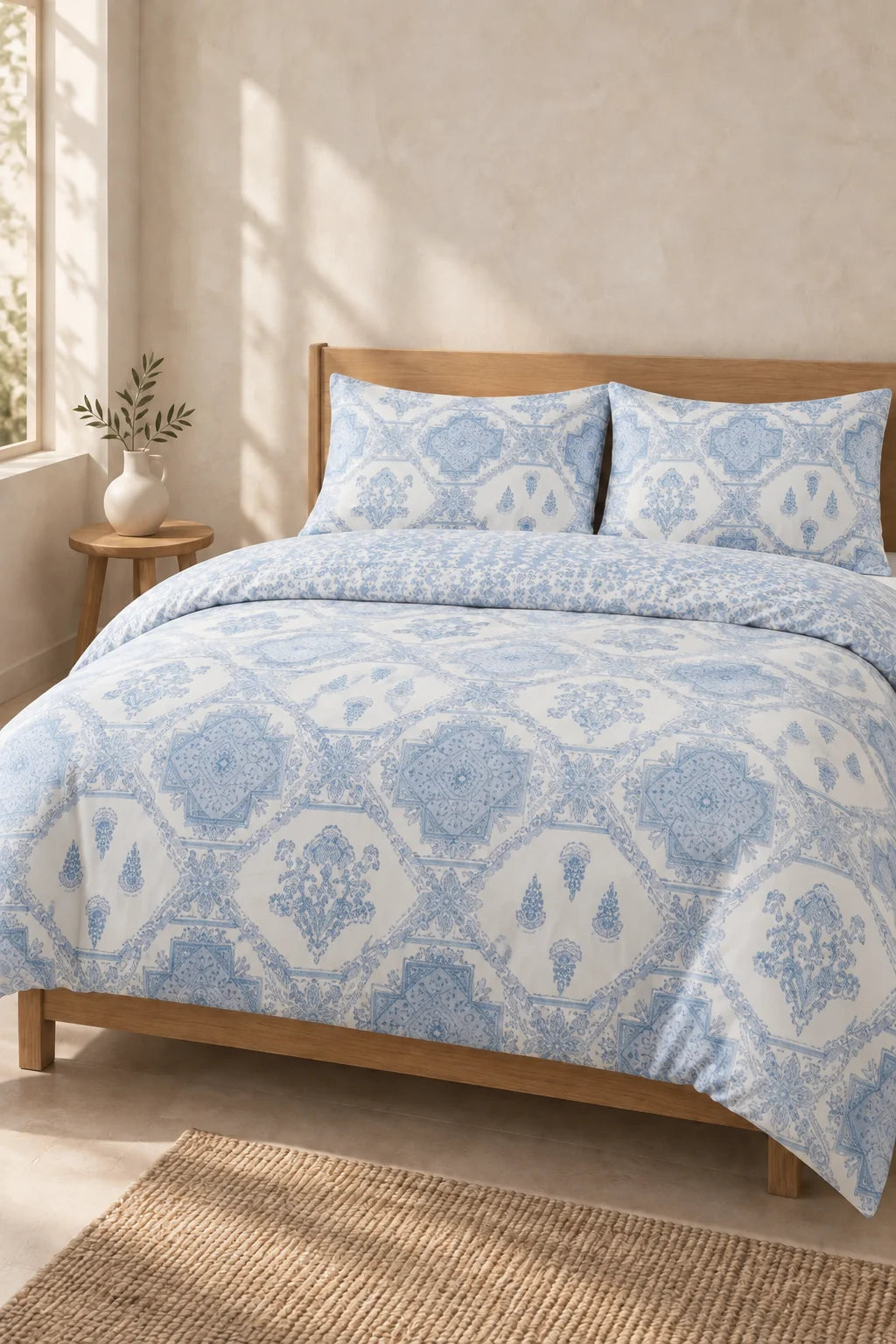 Tavas Mavi Geometrik Çift Kişilik Nevresim Seti 200x220 cm (Çarşafsız)