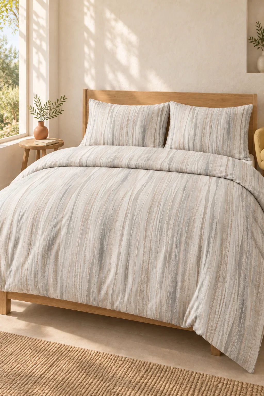 Stripe Brown Çizgili Çift Kişilik Nevresim Seti 200x220 cm (Çarşafsız)