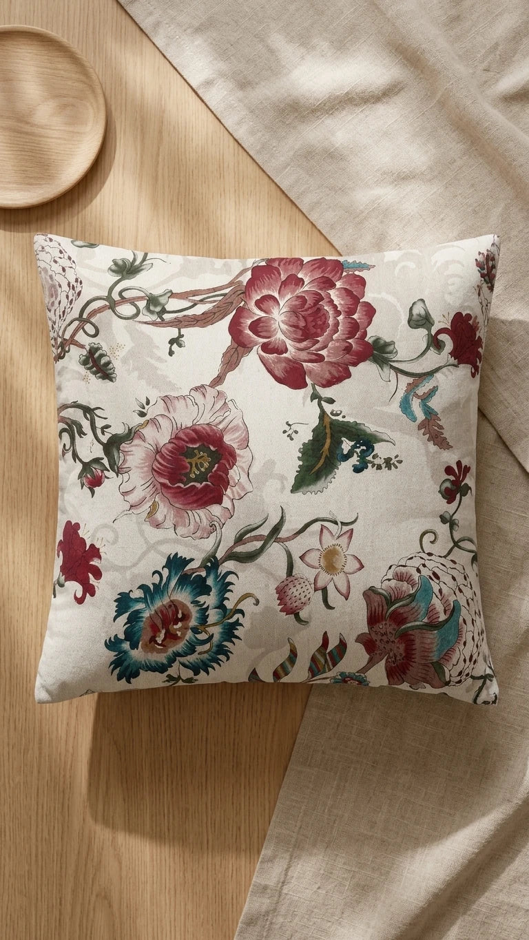 Marie Lou 2'li Set Botanik Desenli Rosalia Kırlent Kılıfı - %100 Pamuk Panama Kumaş - 45x45 cm