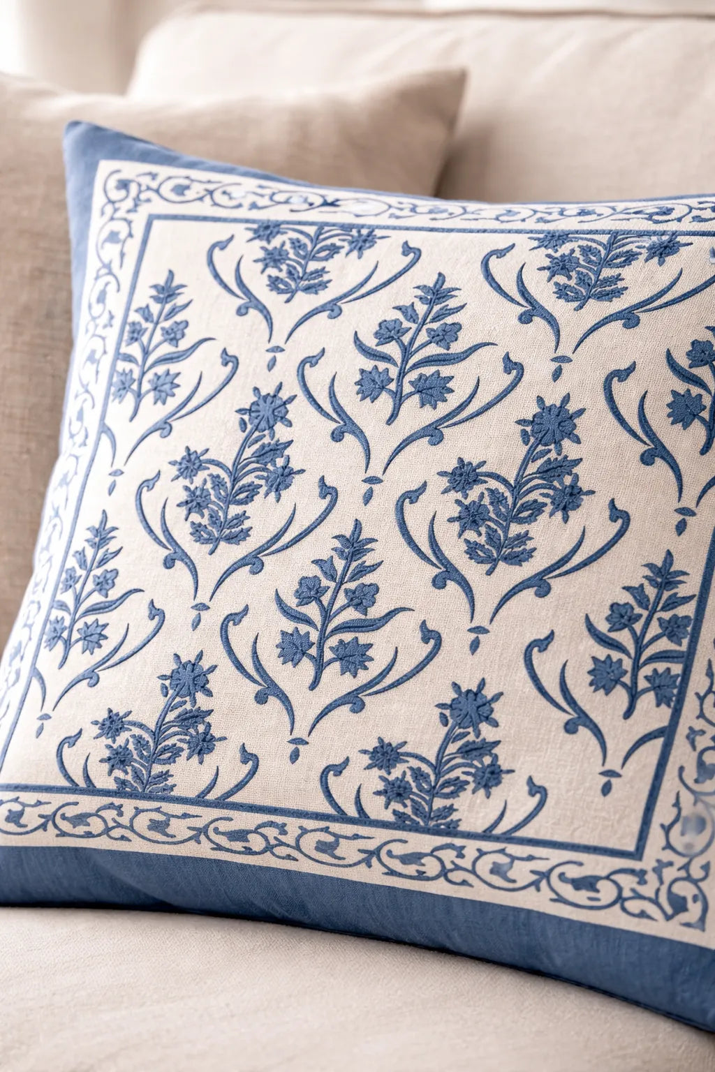 Marie Lou 2'li Set Botanik Desenli Lacera Kırlent Kılıfı - %100 Pamuk Panama Kumaş - 45x45 cm
