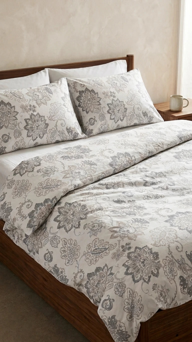 Palazzo Gris Gri Desenli Çift Kişilik Nevresim Seti 200x220 cm (Çarşafsız)