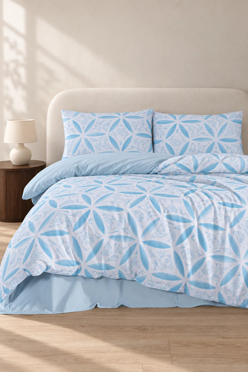 Evelya Blue Çift Kişilik Nevresim Takımı - %100 Pamuk Ranforce, 200x220