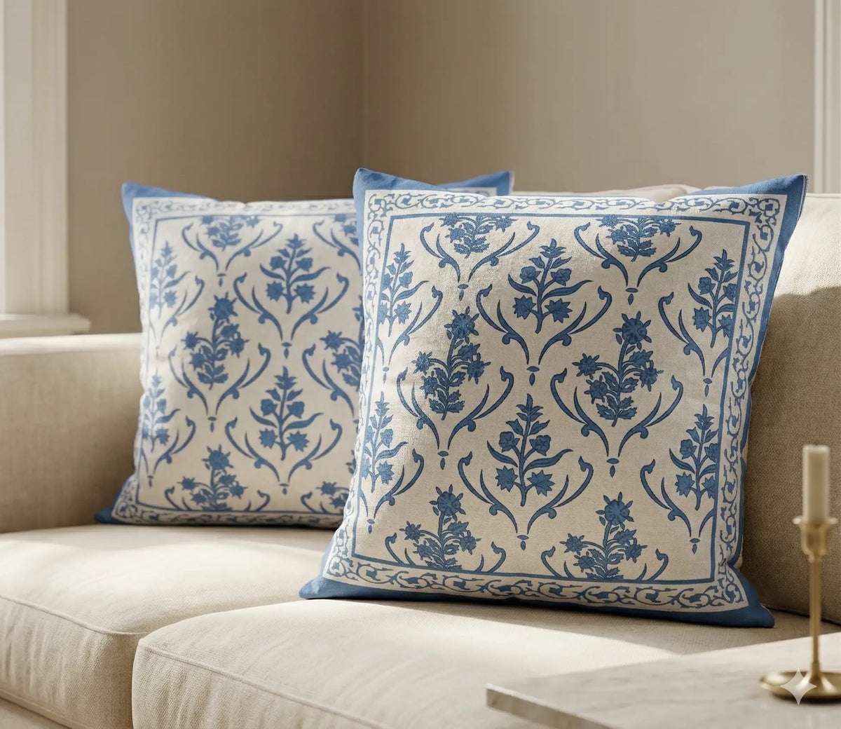 Marie Lou 2'li Set Botanik Desenli Lacera Kırlent Kılıfı - %100 Pamuk Panama Kumaş - 45x45 cm