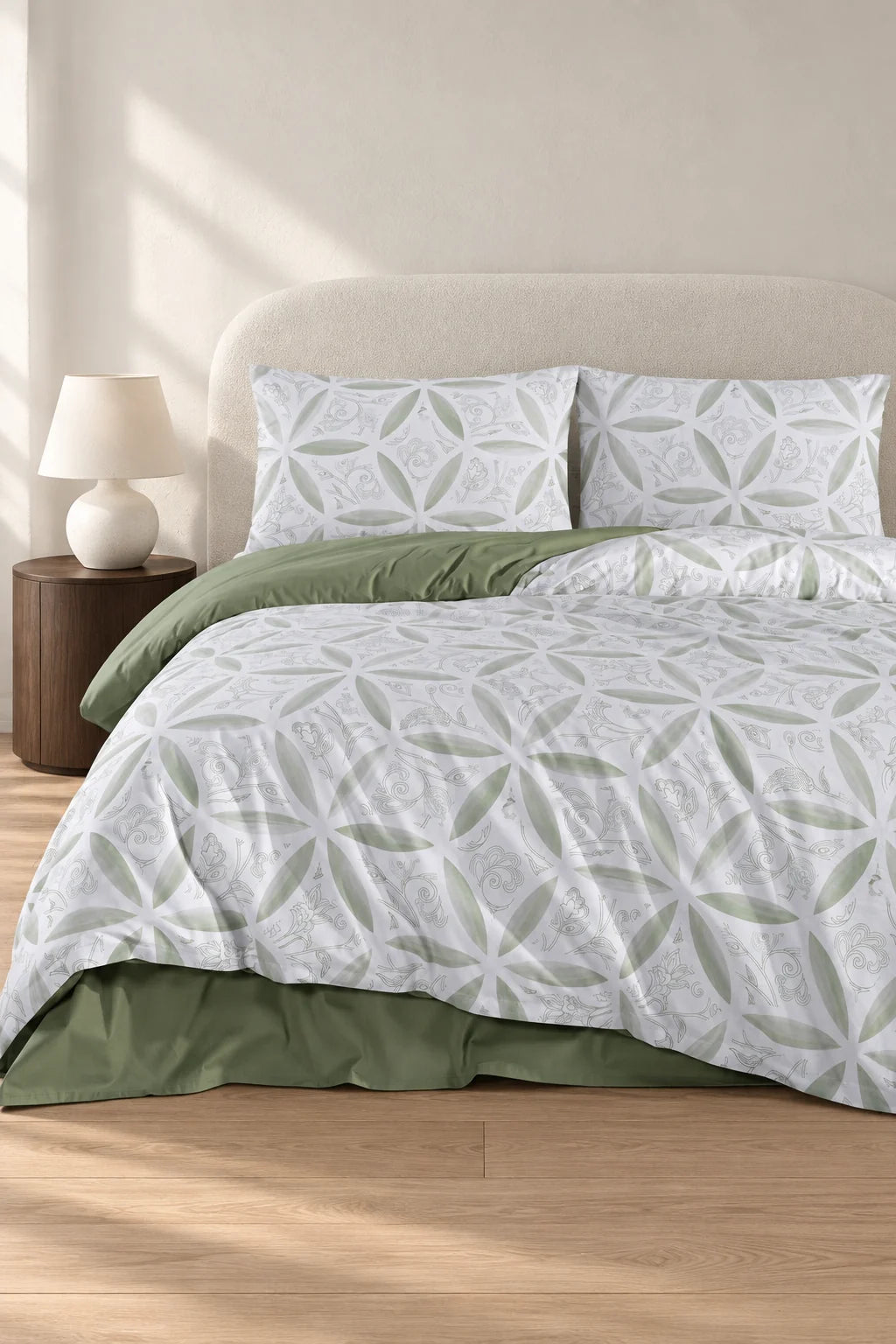 Evelya Green Çift Kişilik Nevresim Takımı - %100 Pamuk Ranforce, 200x220