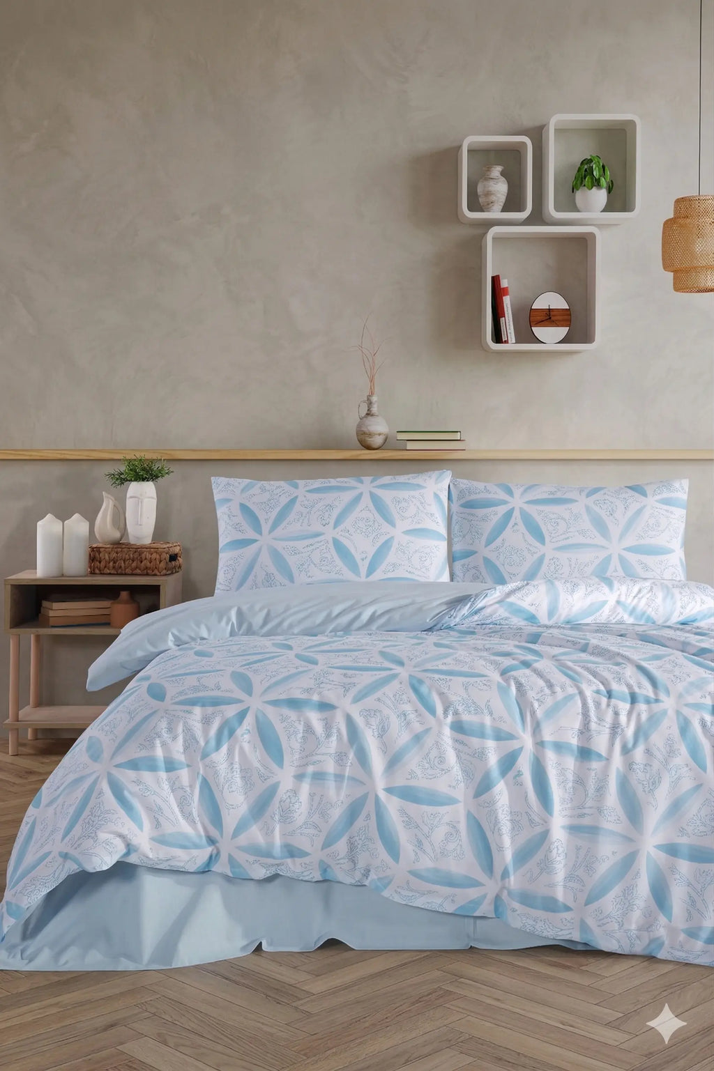 Evelya Blue Çift Kişilik Nevresim Takımı - %100 Pamuk Ranforce, 200x220
