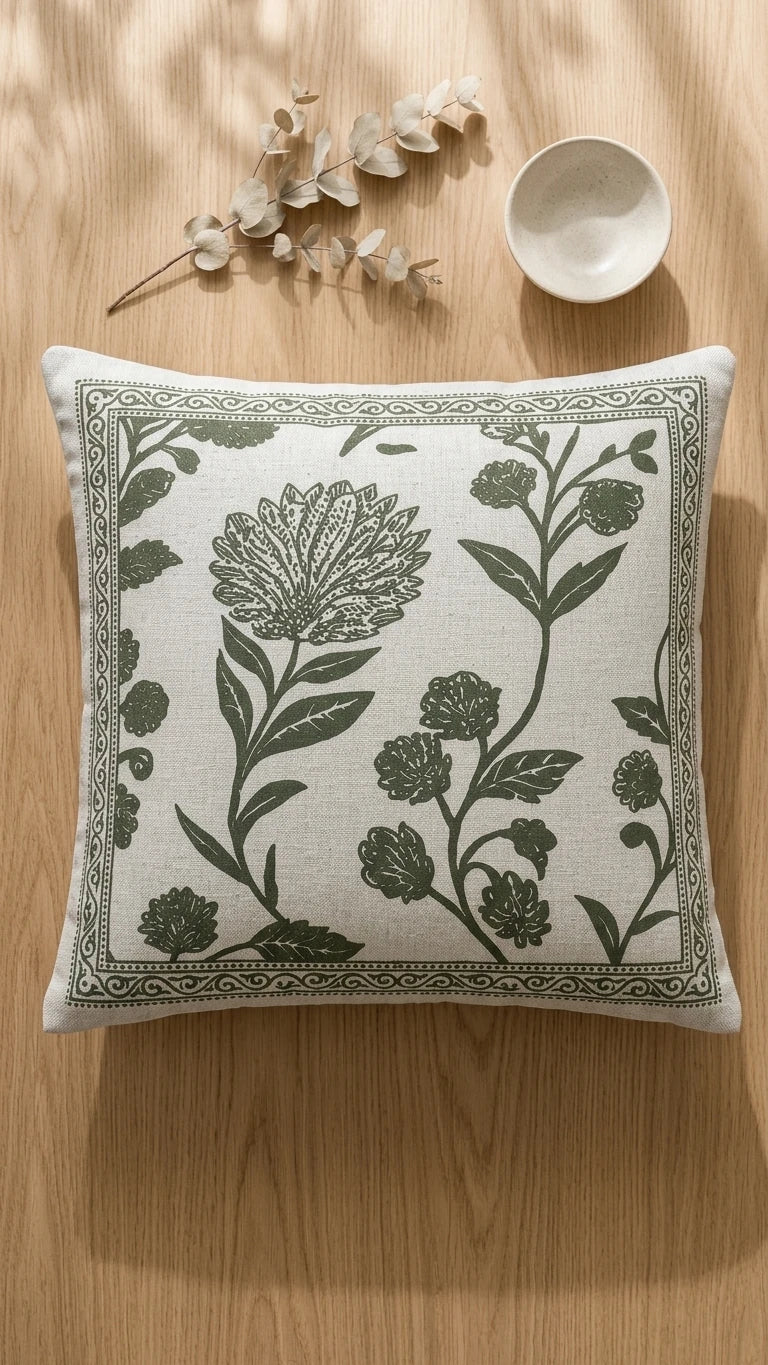 Marie Lou 2'li Set Botanik Desenli Lorea Kırlent Kılıfı - %100 Pamuk Panama Kumaş - 45x45 cm