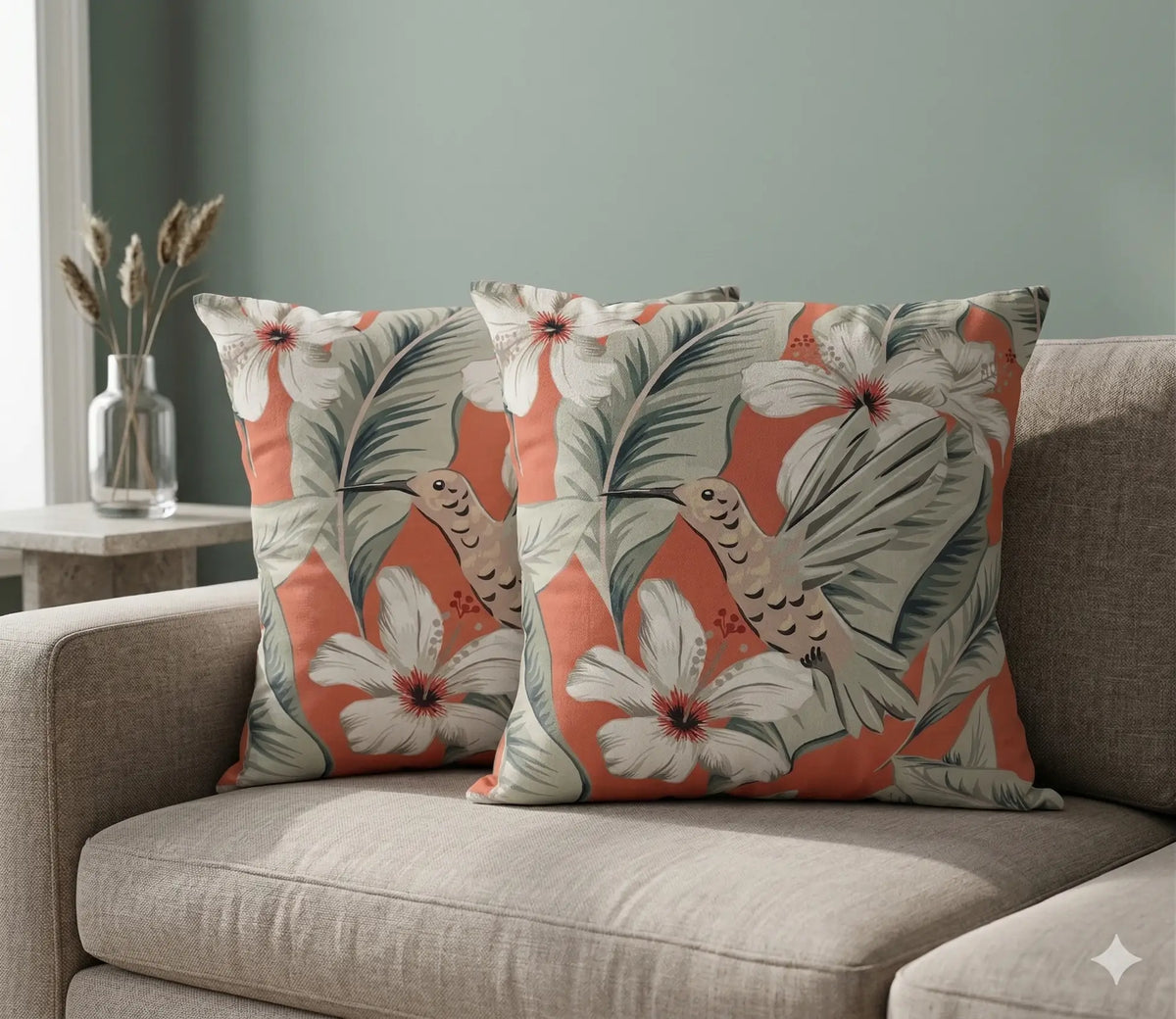 Marie Lou 2'li Set Botanik Desenli Maris Kırlent Kılıfı - %100 Pamuk Panama Kumaş - 45x45 cm