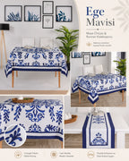 Ege Mavisi %100 Pamuk Masa Örtüsü Seti-Runner & Amerikan Servis & Supla | Marie Lou Home