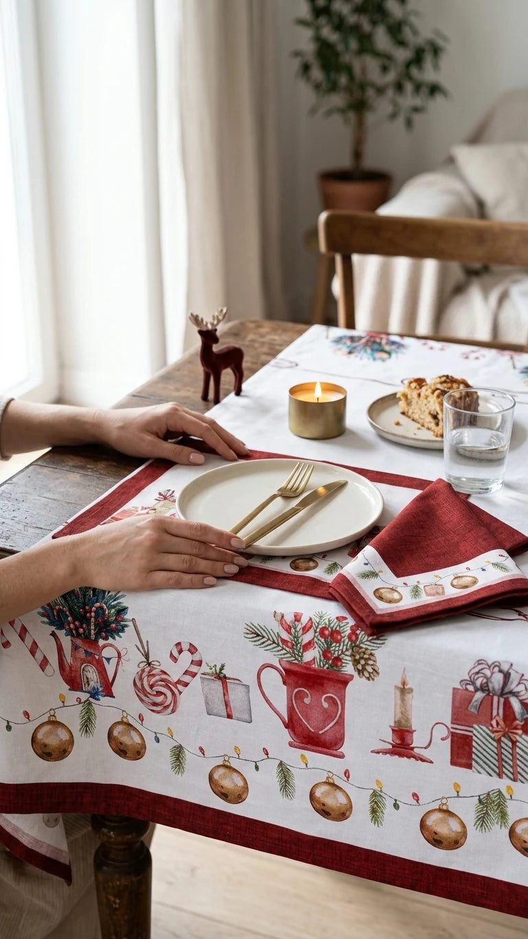 %100 Pamuk Masa Örtüsü-Yılbaşı Koleksiyonu | Nutcracker Marie Lou Home