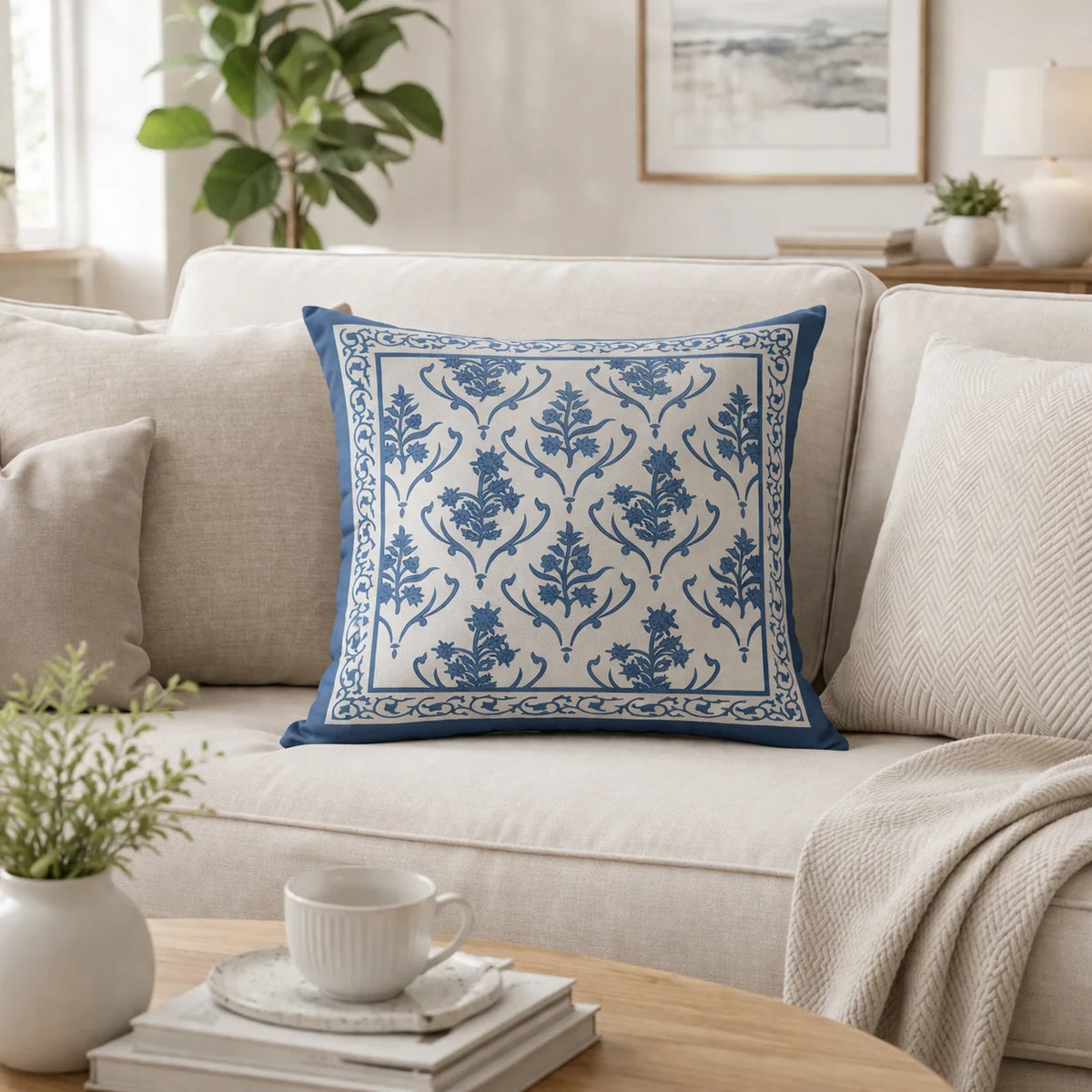 Marie Lou 2'li Set Botanik Desenli Lacera Kırlent Kılıfı - %100 Pamuk Panama Kumaş - 45x45 cm
