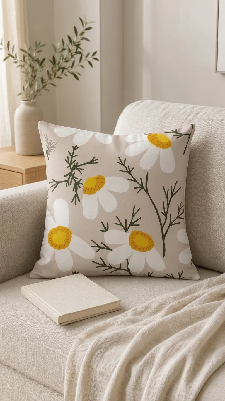 Marie Lou 2'li Set Botanik Desenli Papia Kırlent Kılıfı - %100 Pamuk Panama Kumaş - 45x45 cm