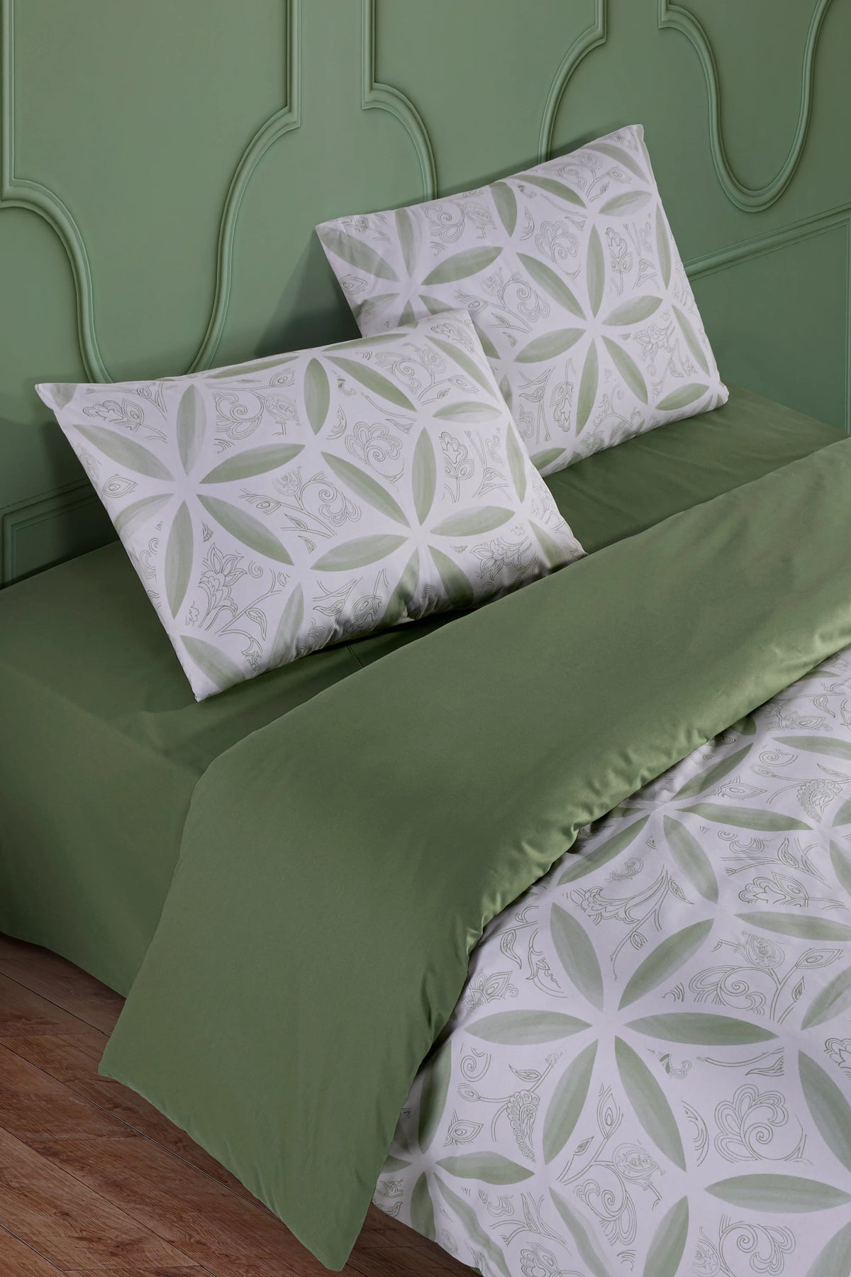Evelya Green Çift Kişilik Nevresim Takımı - %100 Pamuk Ranforce, 200x220