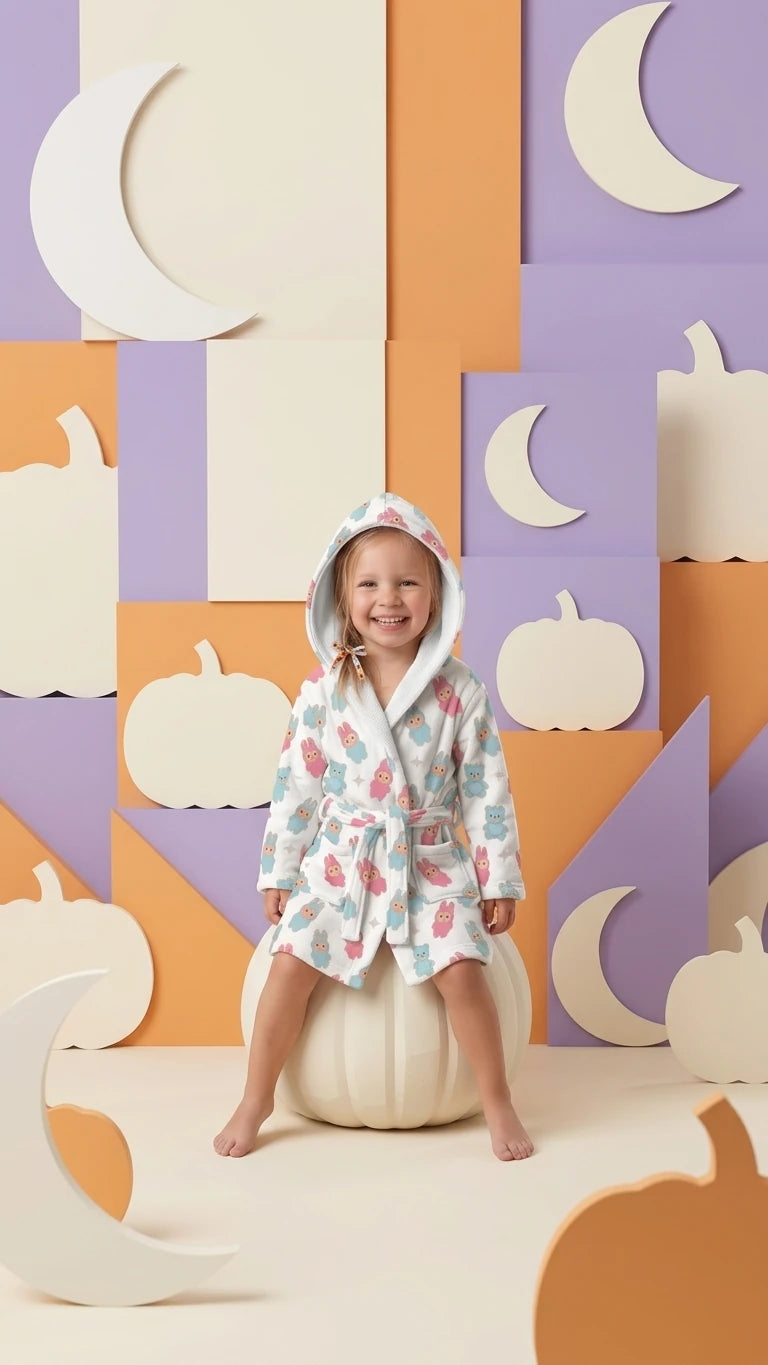 CLOUD Kapüşonlu Çocuk Bornozu – %100 Pamuk, GOTS Sertifikalı | Marie Lou Kids