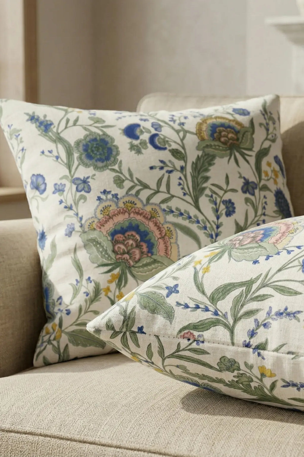 Marie Lou 2'li Set Botanik Desenli Vera Kırlent Kılıfı - %100 Pamuk Panama Kumaş - 45x45 cm