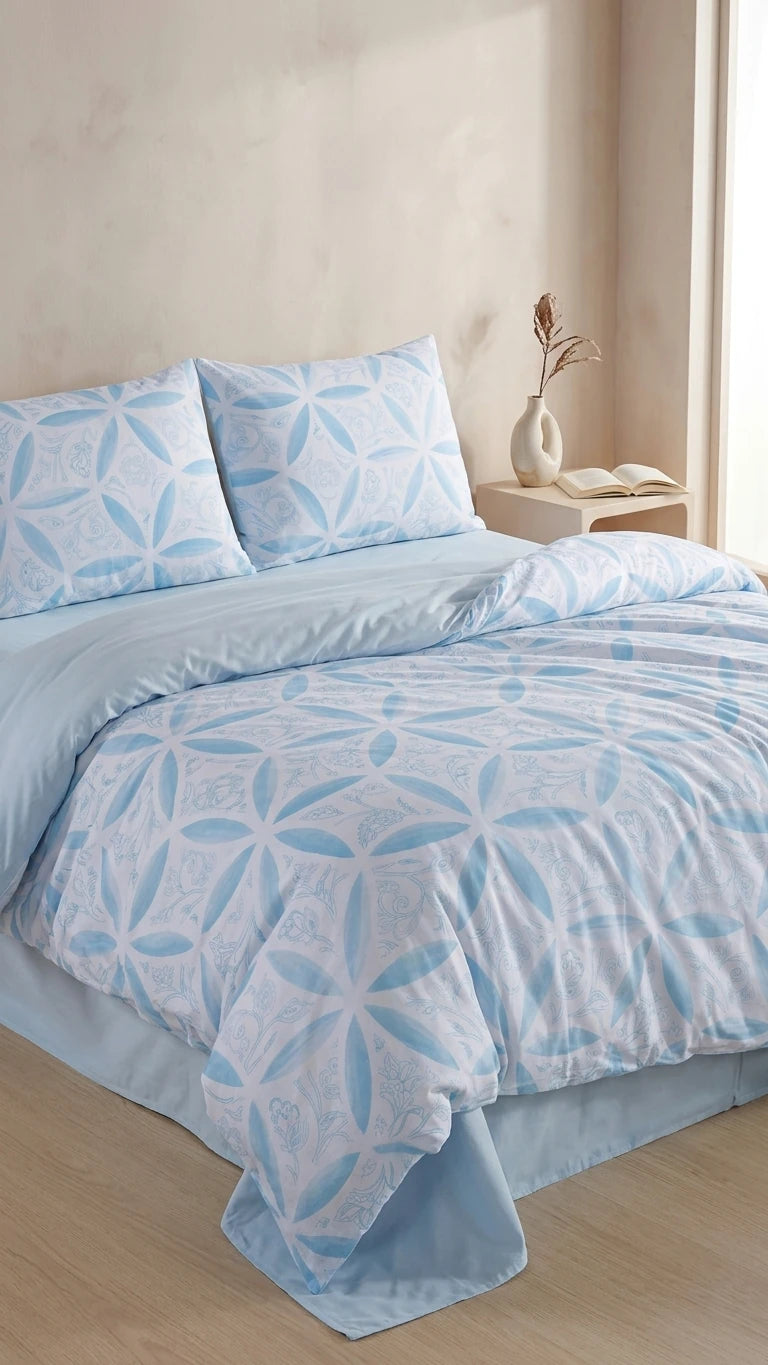 Evelya Blue Çift Kişilik Nevresim Takımı - %100 Pamuk Ranforce, 200x220
