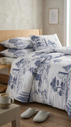 Vintage Blue Çift Kişilik Nevresim Takımı - %100 Pamuk Ranforce, 200x220