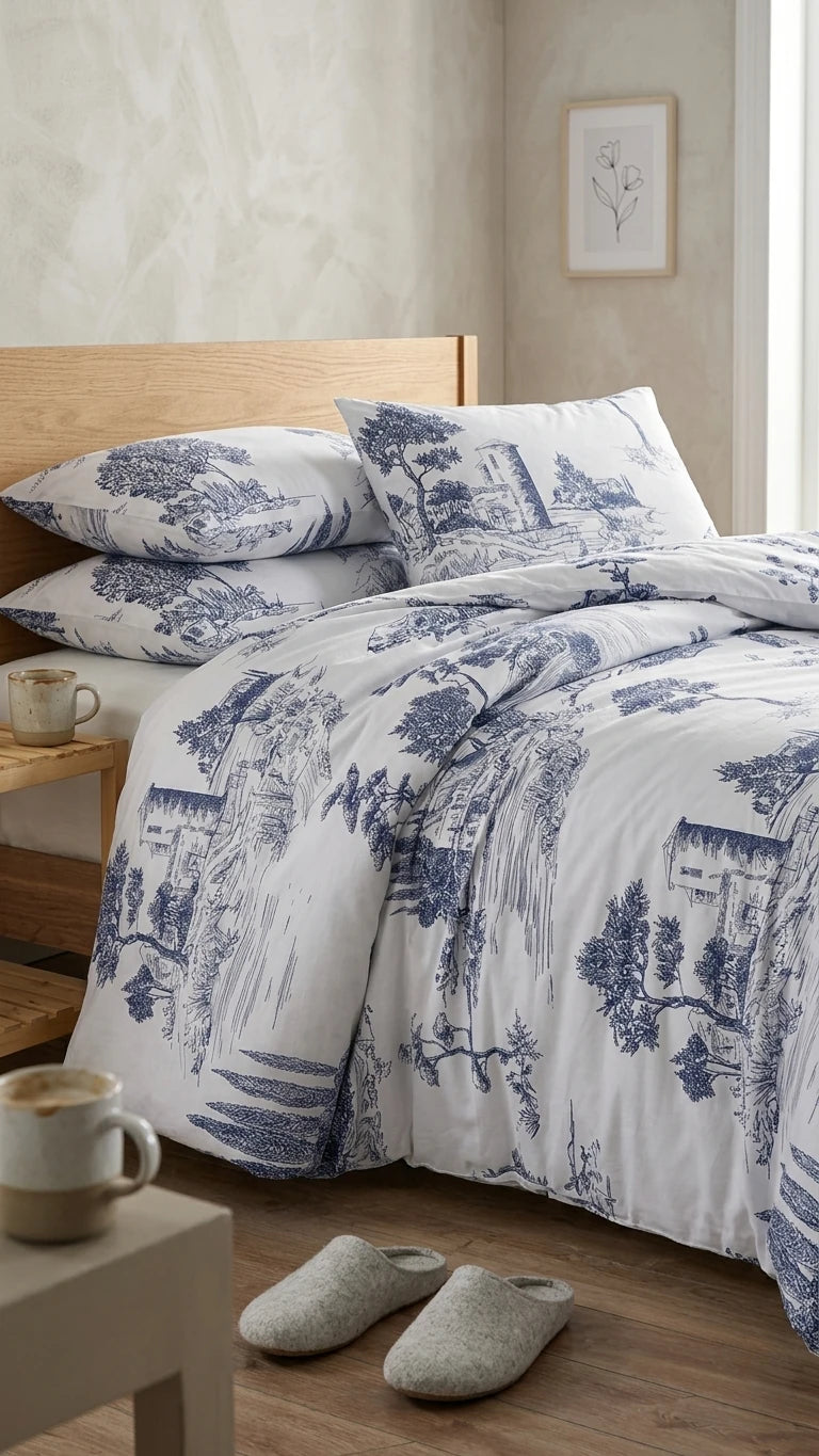 Vintage Blue Çift Kişilik Nevresim Takımı - %100 Pamuk Ranforce, 200x220