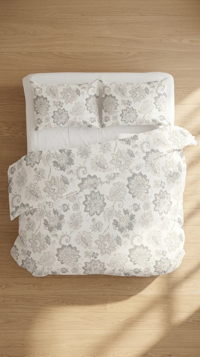 Palazzo Gris Gri Desenli Çift Kişilik Nevresim Seti 200x220 cm (Çarşafsız)