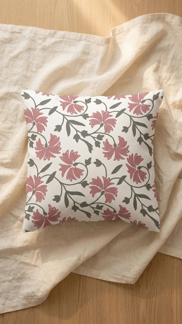 Marie Lou 2'li Set Botanik Desenli Lavinia Kırlent Kılıfı - %100 Pamuk Panama Kumaş - 45x45 cm
