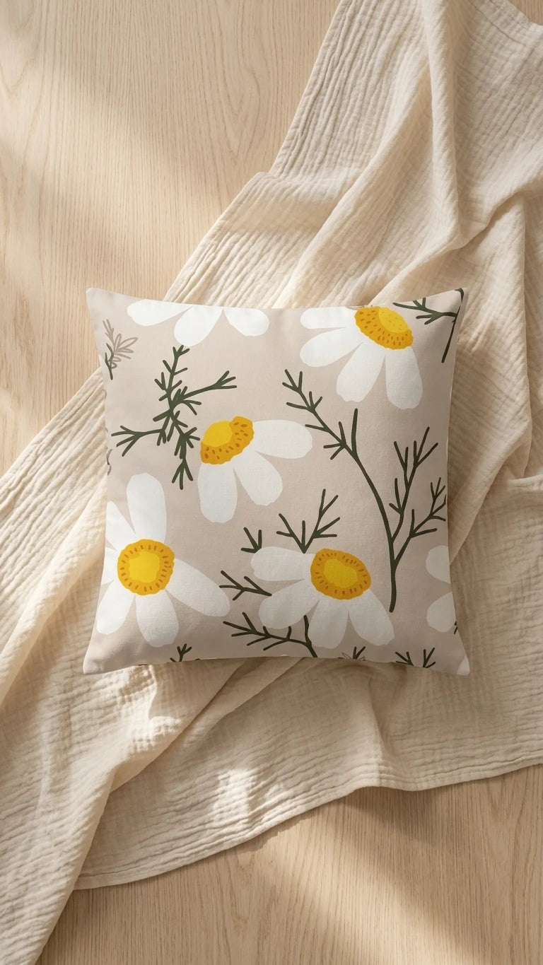 Marie Lou 2'li Set Botanik Desenli Papia Kırlent Kılıfı - %100 Pamuk Panama Kumaş - 45x45 cm