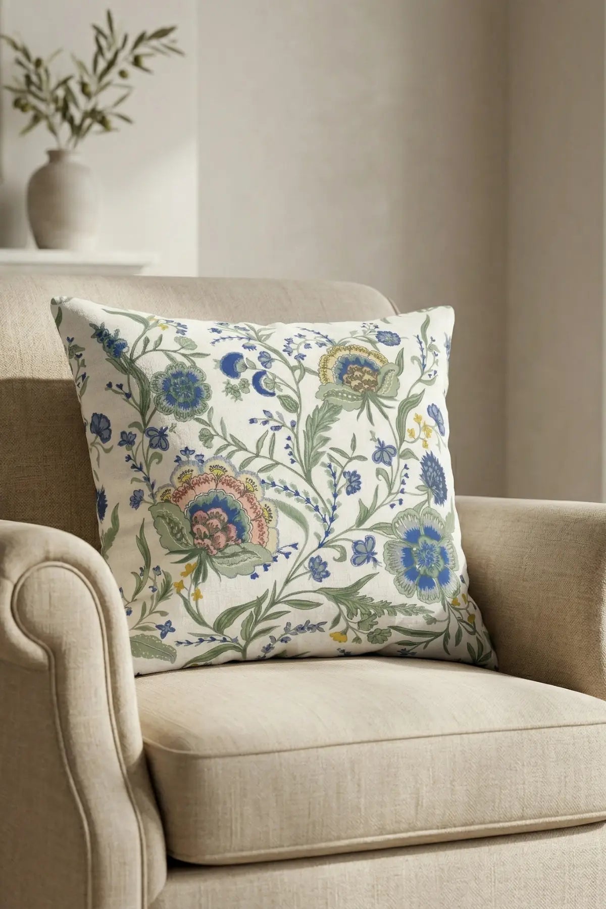 Marie Lou 2'li Set Botanik Desenli Vera Kırlent Kılıfı - %100 Pamuk Panama Kumaş - 45x45 cm
