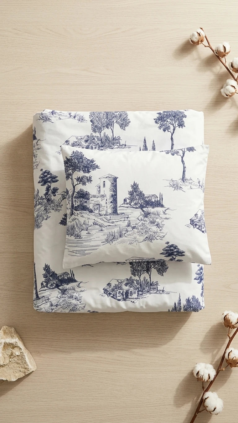 Vintage Blue Çift Kişilik Nevresim Takımı - %100 Pamuk Ranforce, 200x220