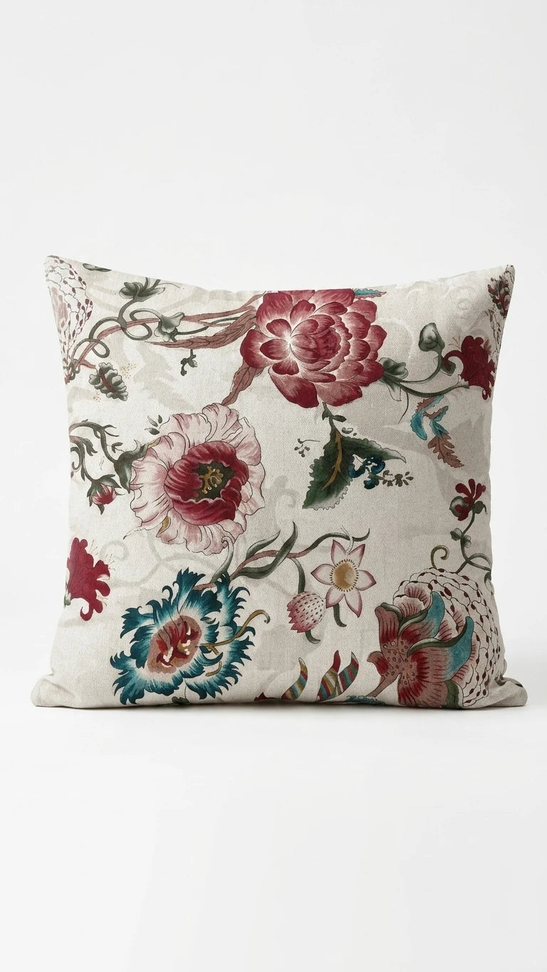 Marie Lou 2'li Set Botanik Desenli Rosalia Kırlent Kılıfı - %100 Pamuk Panama Kumaş - 45x45 cm