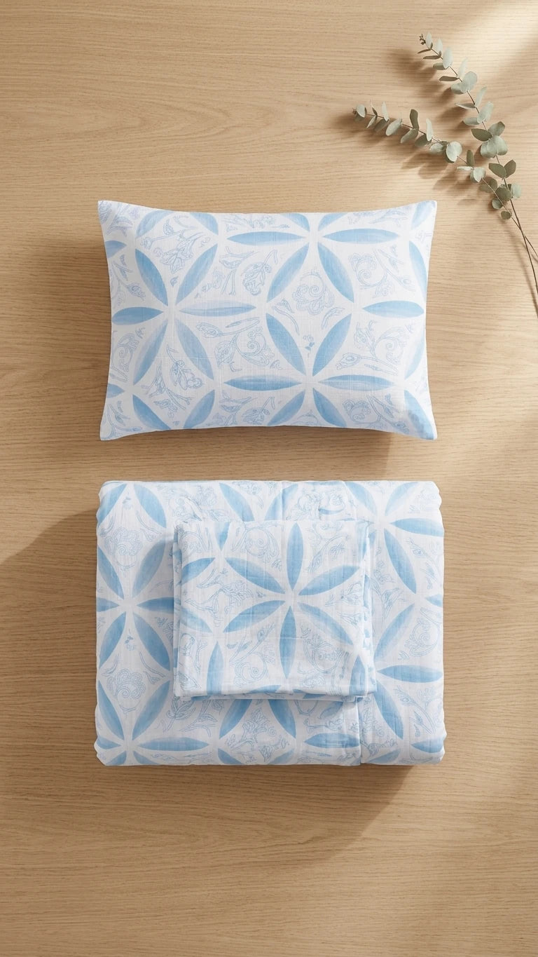 Evelya Blue Çift Kişilik Nevresim Takımı - %100 Pamuk Ranforce, 200x220