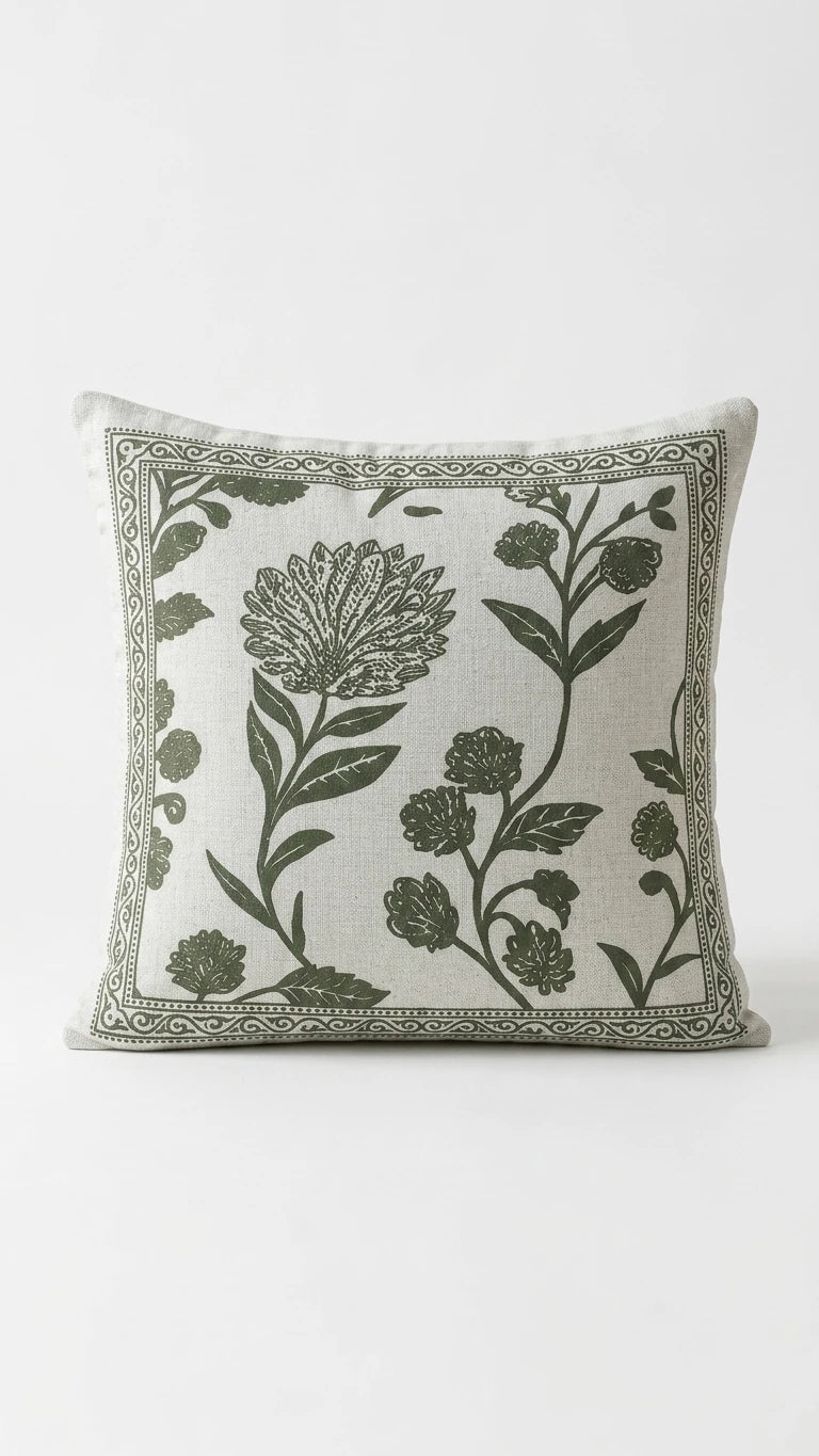 Marie Lou 2'li Set Botanik Desenli Lorea Kırlent Kılıfı - %100 Pamuk Panama Kumaş - 45x45 cm