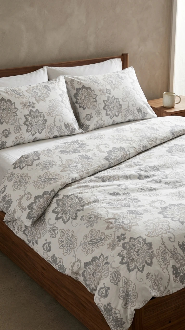 Palazzo Gris Gri Desenli Çift Kişilik Nevresim Seti 200x220 cm (Çarşafsız)