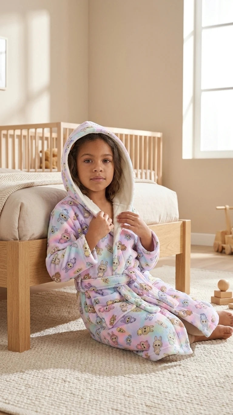 LILAC Kapüşonlu Çocuk Bornozu – %100 Pamuk, GOTS Sertifikalı | Marie Lou Kids